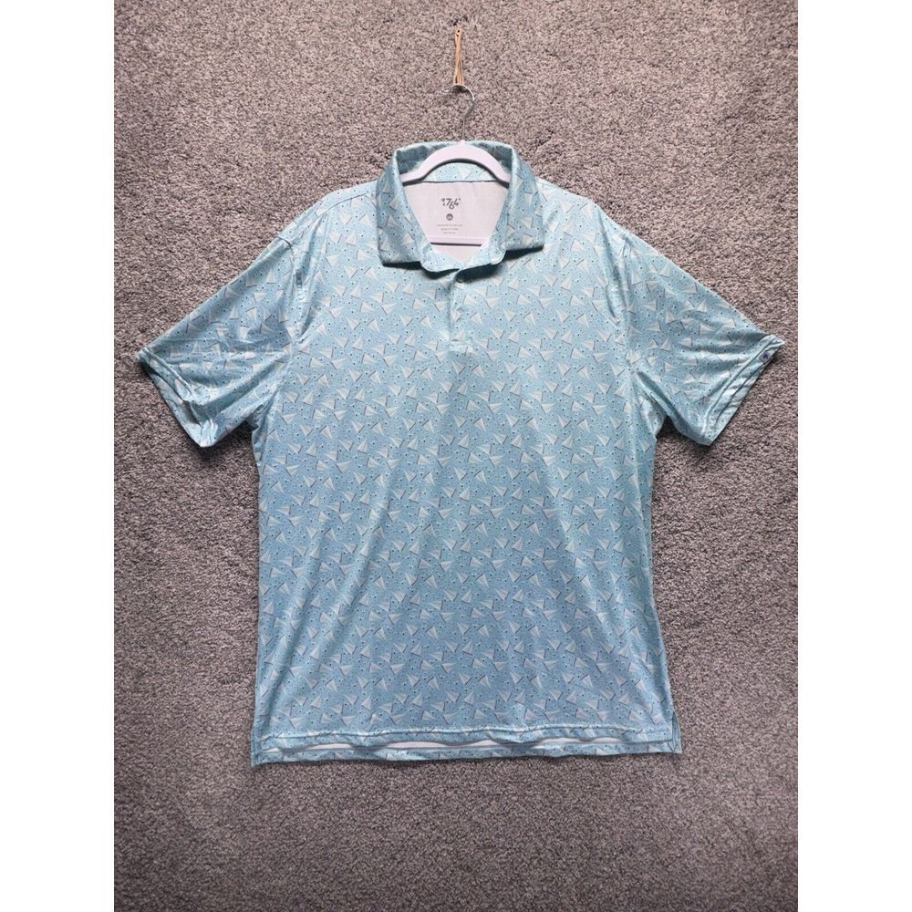 1764 Polo Shirt‎ Mens 2XL Blue Birds Sailboat Geometric Performance Stretch Golf